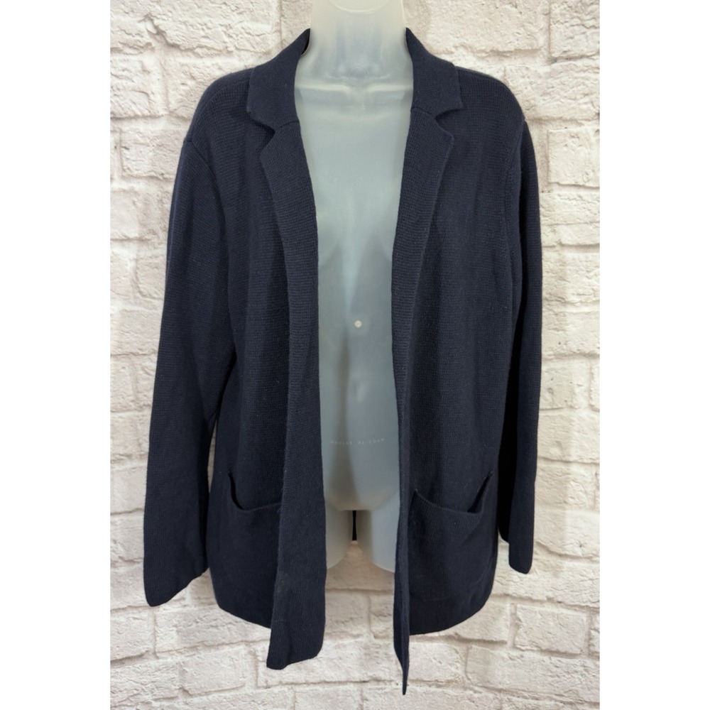 Talbots Womens‎ Sweater Blazer M Navy Blue Open Cardigan Wool Blend Minimal Work